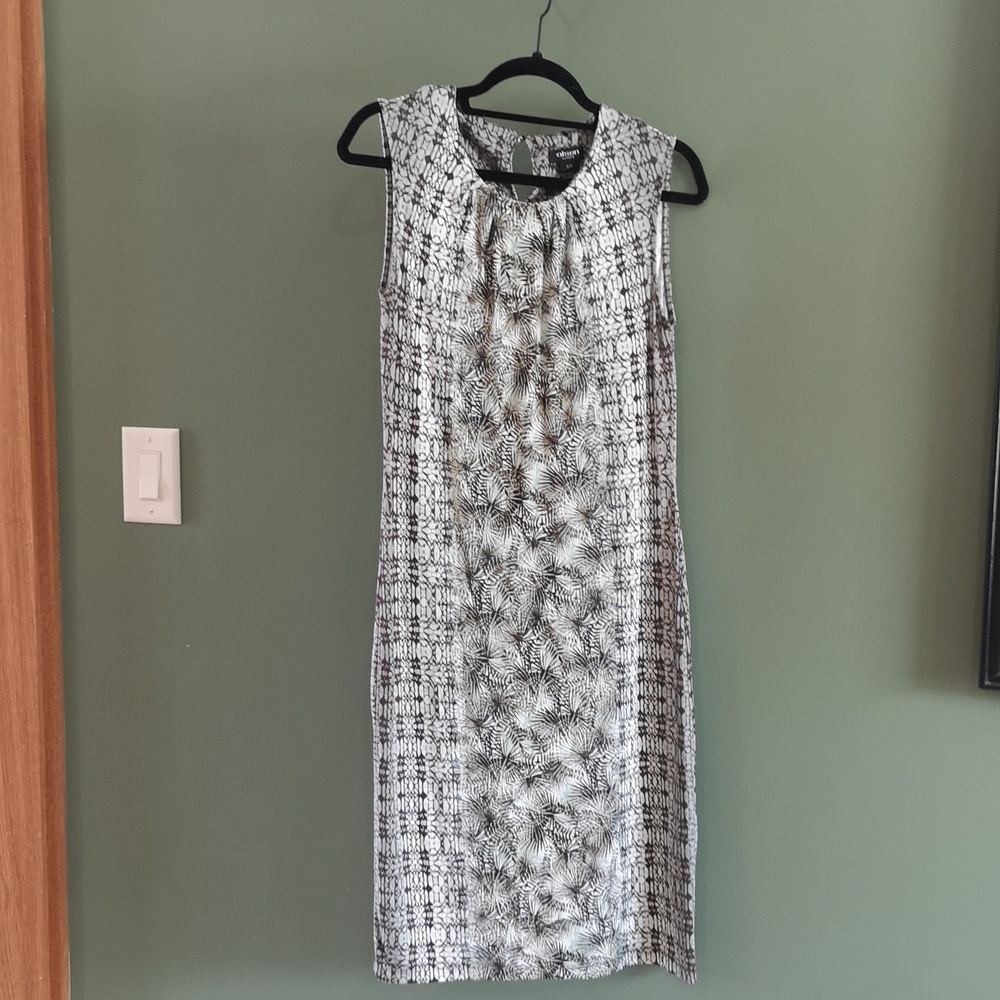 Olsen Europe Tropical Print Shift Sleeveless Dress Sz S Knee Length Neutral